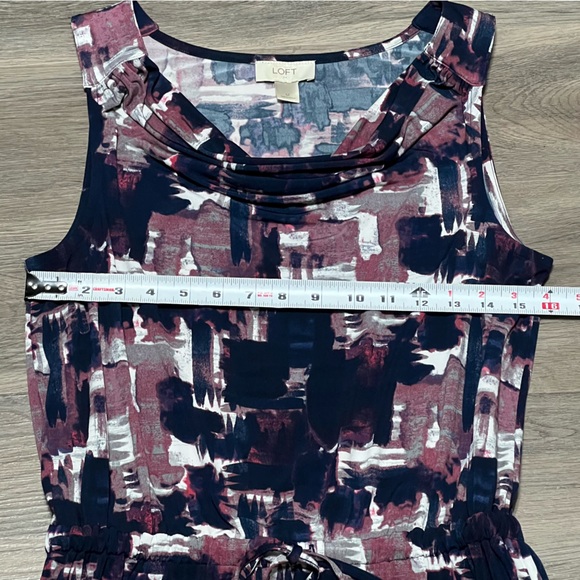 Loft Medium Dress Purple Blue Cowl Neck Drawstring Abstract Sleeveless Stretch - Picture 7 of 7